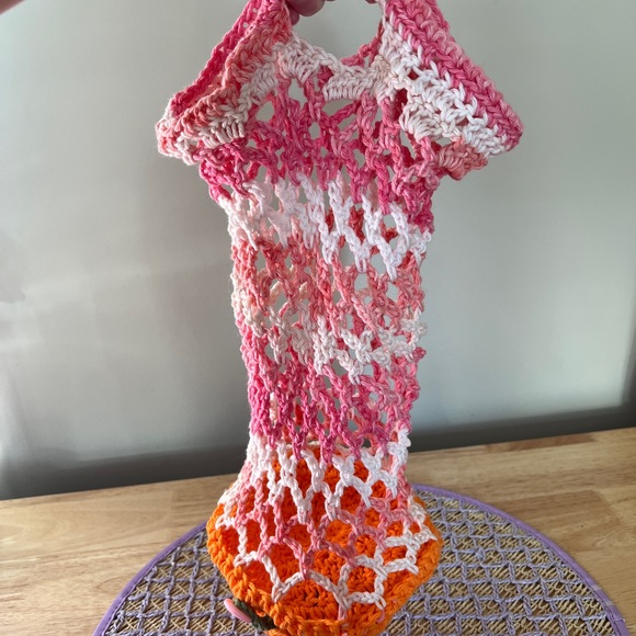 Foldable Crochet Orange Mesh Market Bag - Picture 3 of 3